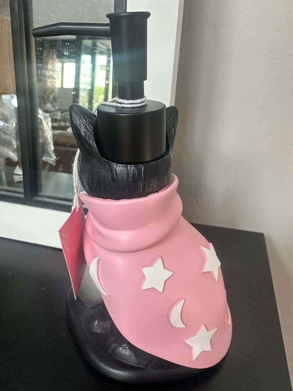 Pink & Black Cat Halloween Soap Dispenser with Skull Crystal Ball Cauldron